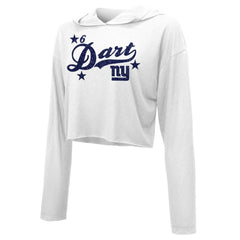 Jaxson Dart New York Giants Majestic Threads Women's Glitter Wordmark Hoodie White