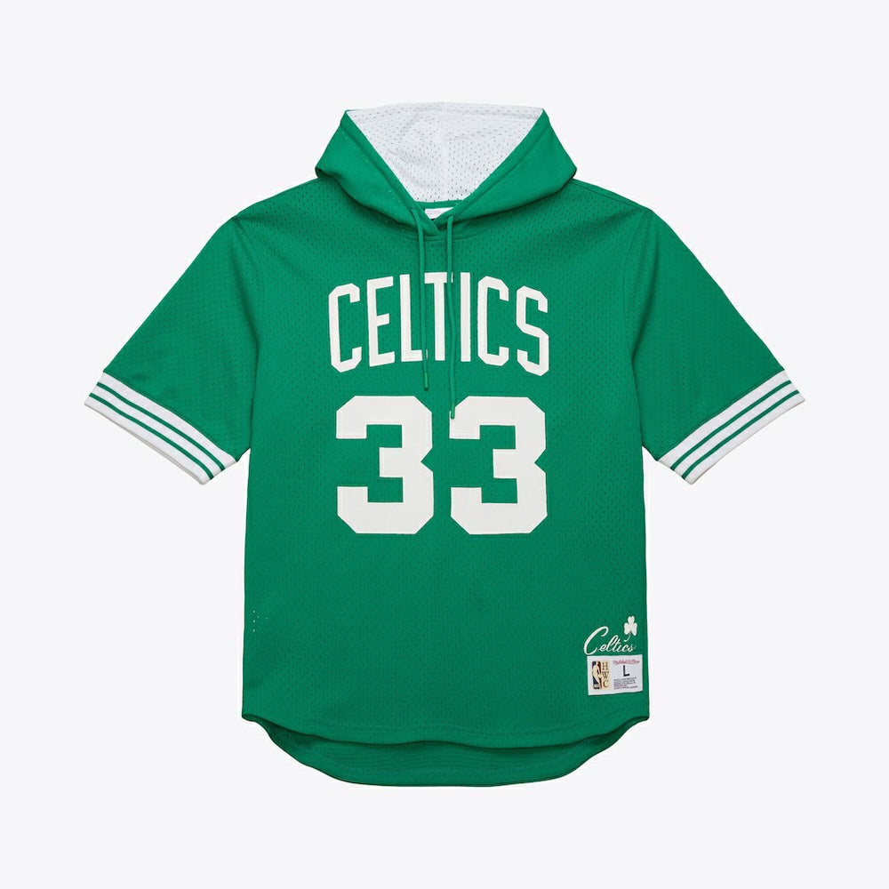 Larry Bird Boston Celtics Mesh Name & Number Short Sleeve Hoodie Kelly Green | Mitchell & Ness online