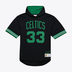 Larry Bird Boston Celtics Mesh Name & Number Short Sleeve Hoodie Black | Mitchell & Ness discount