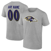 Baltimore Ravens Team Authentic Personalized Name & Number T-Shirt Gray