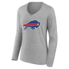 Buffalo Bills Women's Team Authentic Personalized Name & Number Long Sleeve V-Neck T-Shirt Gray