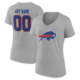 Buffalo Bills Women's Team Authentic Personalized Name & Number V-Neck T-Shirt Gray