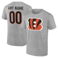 Cincinnati Bengals Team Authentic Personalized Name & Number T-Shirt Gray