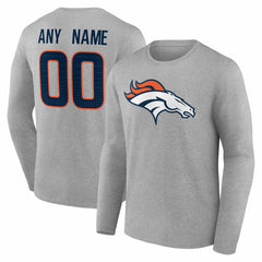 Denver Broncos Team Authentic Personalized Name & Number Long Sleeve T-Shirt Gray