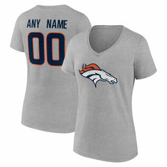 Denver Broncos Women's Team Authentic Personalized Name & Number V-Neck T-Shirt Gray