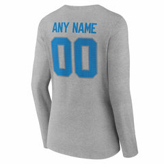 Detroit Lions Women's Team Authentic Personalized Name & Number Long Sleeve V-Neck T-Shirt Gray