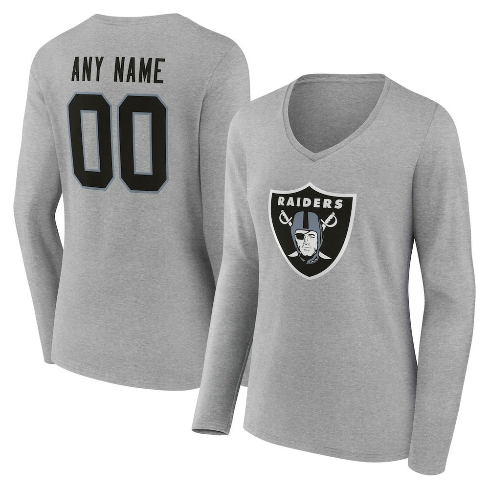 Las Vegas Raiders Women's Team Authentic Personalized Name & Number Long Sleeve V-Neck T-Shirt Gray