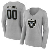 Las Vegas Raiders Women's Team Authentic Personalized Name & Number Long Sleeve V-Neck T-Shirt Gray