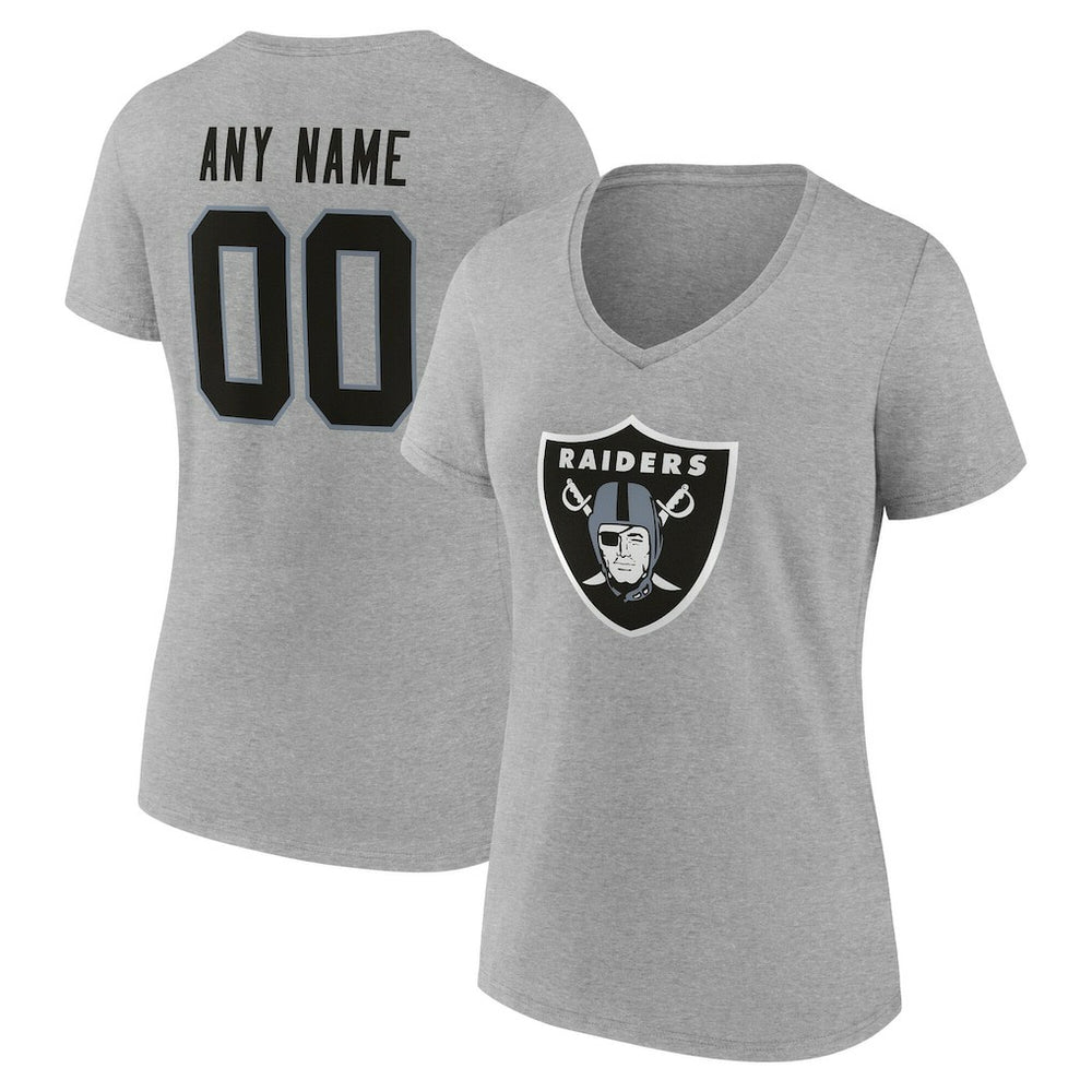 Las Vegas Raiders Women's Team Authentic Personalized Name & Number V-Neck T-Shirt Gray