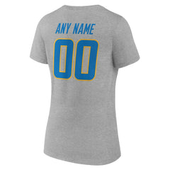 Los Angeles Chargers Women's Team Authentic Personalized Name & Number V-Neck T-Shirt Gray