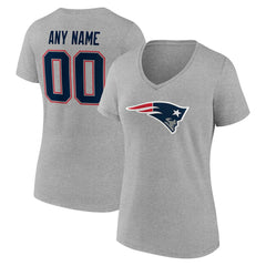 New England Patriots Women's Team Authentic Personalized Name & Number V-Neck T-Shirt Gray