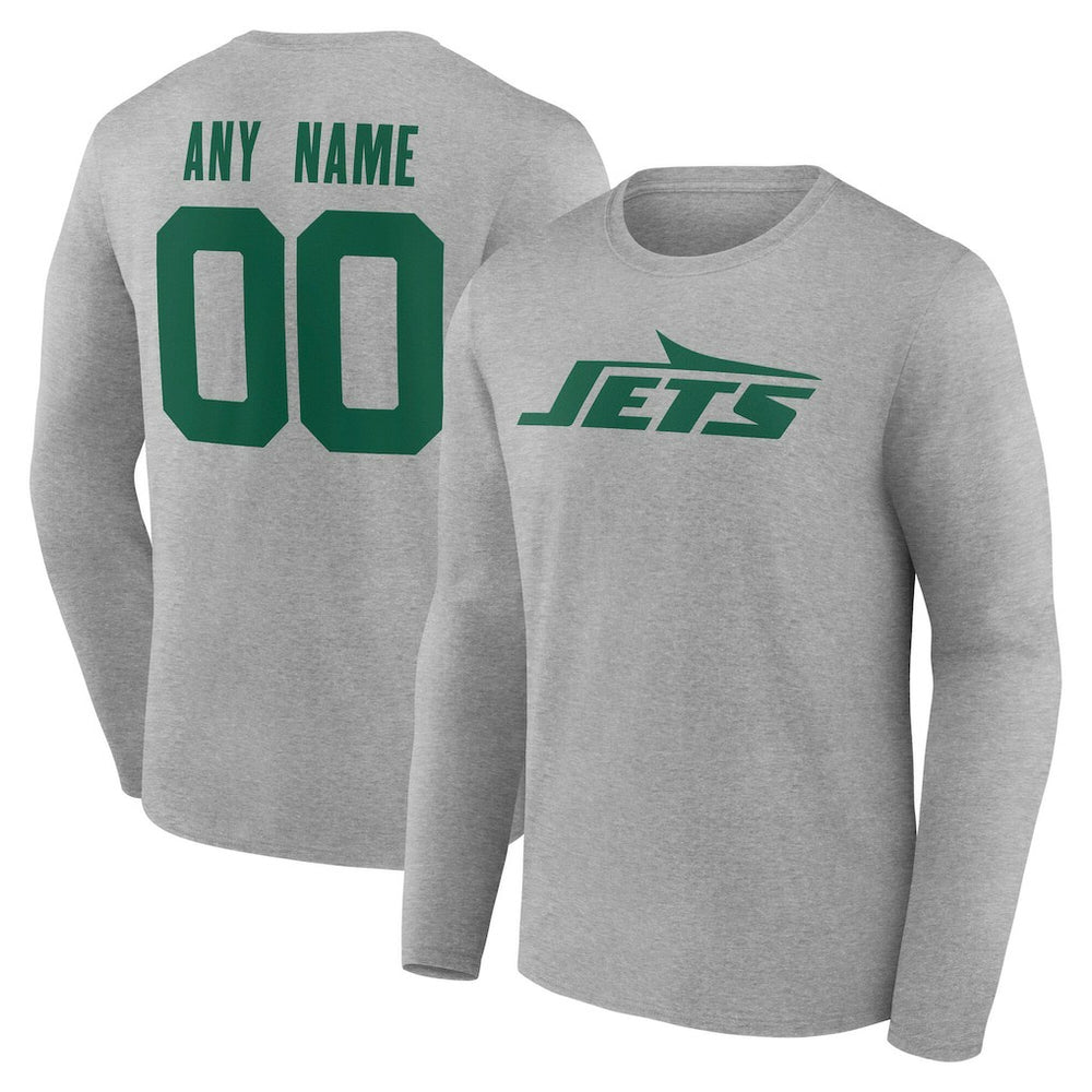 New York Jets Team Authentic Personalized Name & Number Long Sleeve T-Shirt Gray