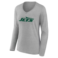 New York Jets Women's Team Authentic Personalized Name & Number Long Sleeve V-Neck T-Shirt Gray