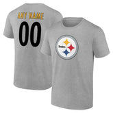 Pittsburgh Steelers Team Authentic Personalized Name & Number T-Shirt Gray