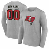 Tampa Bay Buccaneers Team Authentic Personalized Name & Number Long Sleeve T-Shirt Gray