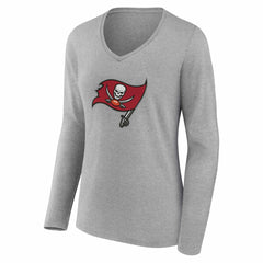 Tampa Bay Buccaneers Women's Team Authentic Personalized Name & Number Long Sleeve V-Neck T-Shirt Gray
