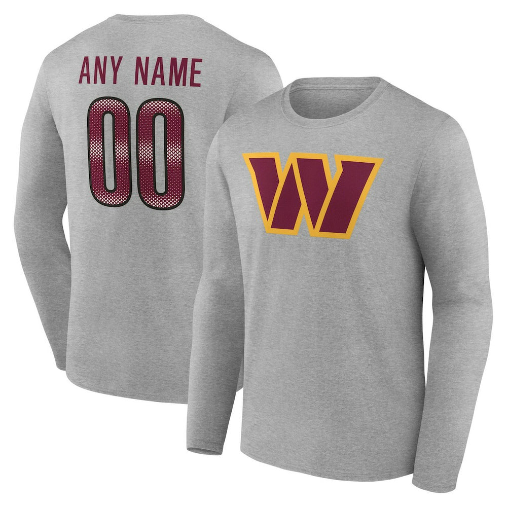 Washington Commanders Team Authentic Personalized Name & Number Long Sleeve T-Shirt Gray