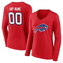 Buffalo Bills Women's Team Authentic Personalized Name & Number Long Sleeve V-Neck T-Shirt Red