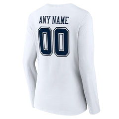 Dallas Cowboys Women's Team Authentic Personalized Name & Number Long Sleeve V-Neck T-Shirt White