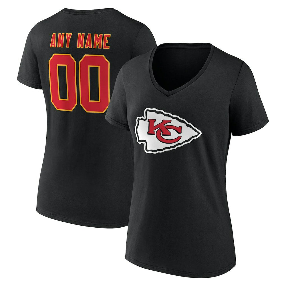 Kansas City Chiefs Women's Team Authentic Personalized Name & Number V-Neck T-Shirt Black