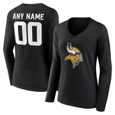 Minnesota Vikings Women's Team Authentic Personalized Name & Number Long Sleeve V-Neck T-Shirt Black