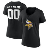 Minnesota Vikings Women's Team Authentic Personalized Name & Number V-Neck T-Shirt Black