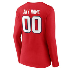 New England Patriots Women's Team Authentic Personalized Name & Number Long Sleeve V-Neck T-Shirt Red