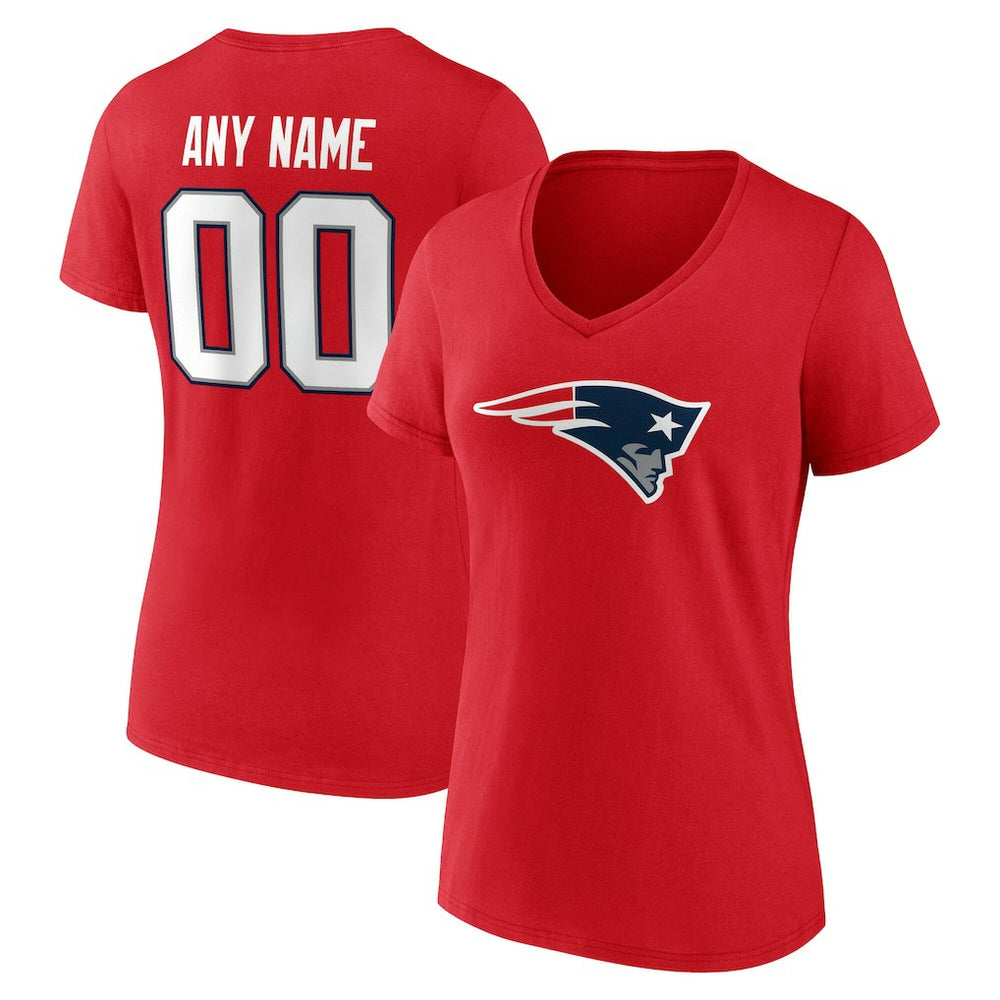 New England Patriots Women's Team Authentic Personalized Name & Number V-Neck T-Shirt Red