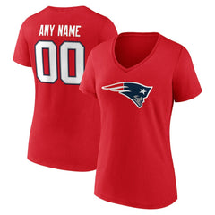 New England Patriots Women's Team Authentic Personalized Name & Number V-Neck T-Shirt Red