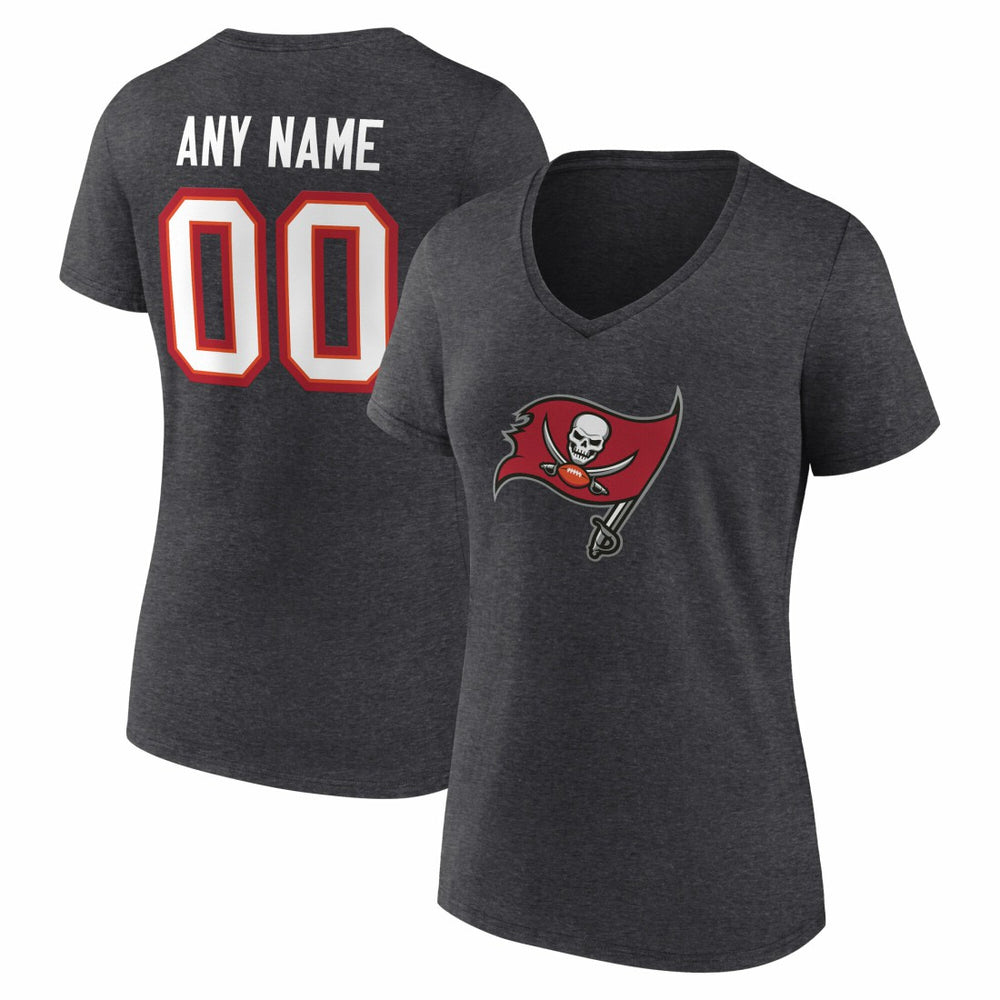 Tampa Bay Buccaneers Women's Team Authentic Personalized Name & Number V-Neck T-Shirt Charcoal