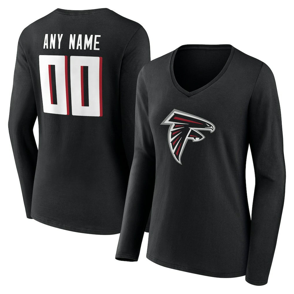 Atlanta Falcons Women's Team Authentic Personalized Name & Number Long Sleeve V-Neck T-Shirt Black