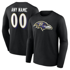 Baltimore Ravens Team Authentic Personalized Name & Number Long Sleeve T-Shirt Black