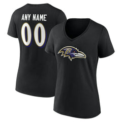 Baltimore Ravens Women's Team Authentic Personalized Name & Number V-Neck T-Shirt Black