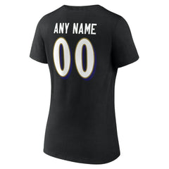 Baltimore Ravens Women's Team Authentic Personalized Name & Number V-Neck T-Shirt Black