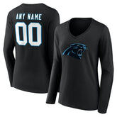 Carolina Panthers Women's Team Authentic Personalized Name & Number Long Sleeve V-Neck T-Shirt Black
