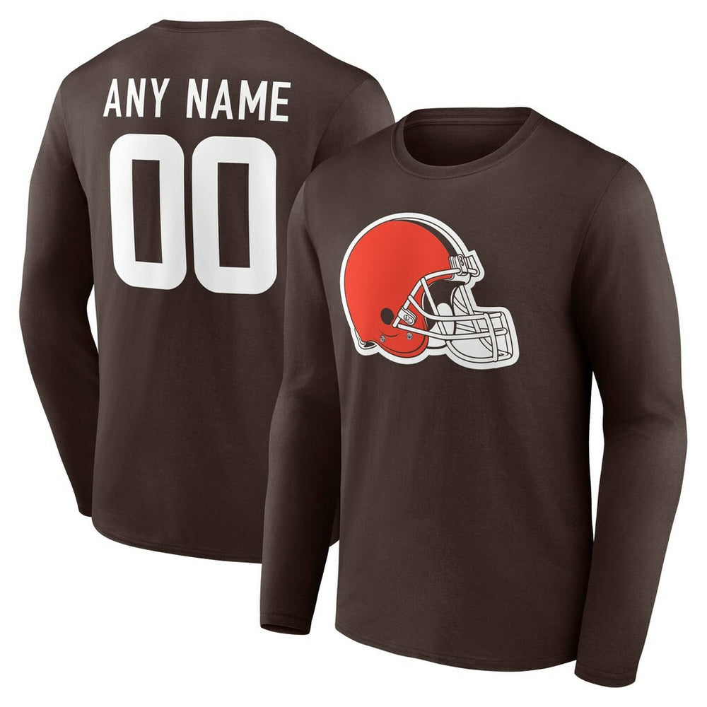 Cleveland Browns Team Authentic Personalized Name & Number Long Sleeve T-Shirt Brown