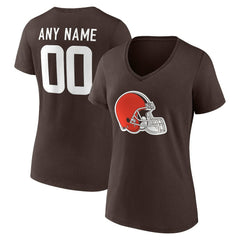 Cleveland Browns Women's Team Authentic Personalized Name & Number V-Neck T-Shirt Brown
