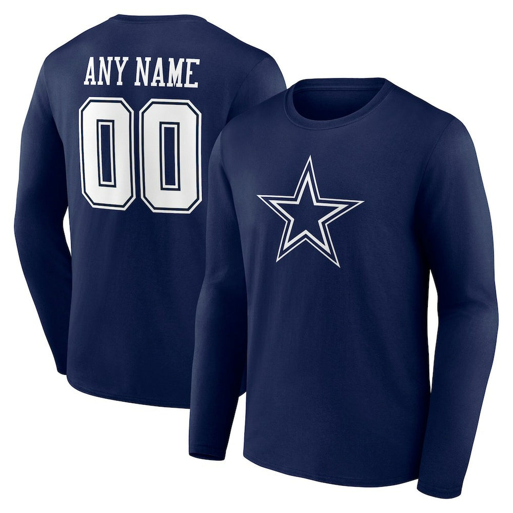 Dallas Cowboys Team Authentic Personalized Name & Number Long Sleeve T-Shirt Navy