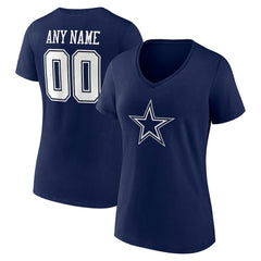 Dallas Cowboys Women's Team Authentic Personalized Name & Number V-Neck T-Shirt Navy