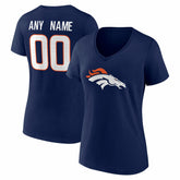 Denver Broncos Women's Team Authentic Personalized Name & Number V-Neck T-Shirt Navy
