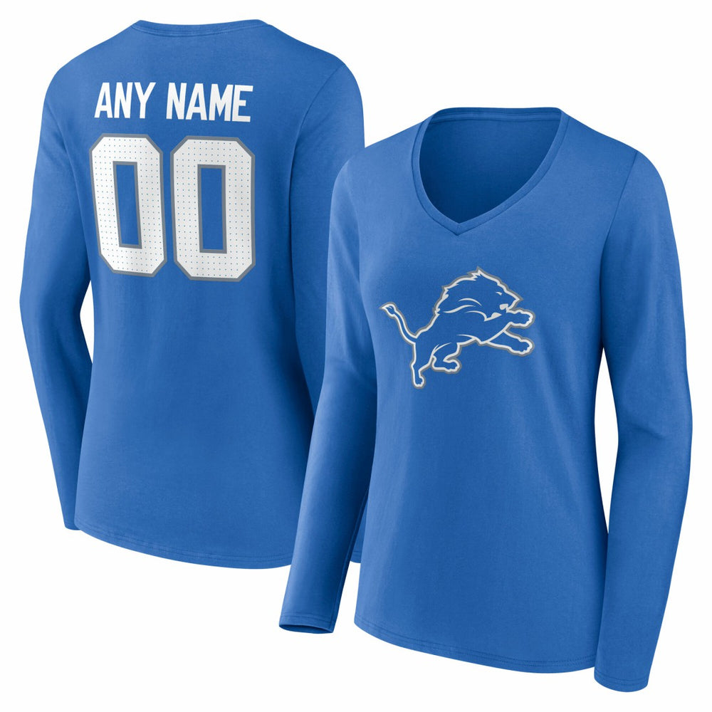 Detroit Lions Women's Team Authentic Personalized Name & Number Long Sleeve V-Neck T-Shirt Blue