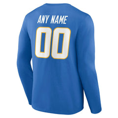 Los Angeles Chargers Team Authentic Personalized Name & Number Long Sleeve T-Shirt Powder Blue