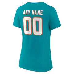 Miami Dolphins Women's Team Authentic Personalized Name & Number V-Neck T-Shirt Aqua