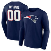 New England Patriots Team Authentic Personalized Name & Number Long Sleeve T-Shirt Navy