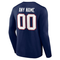 New England Patriots Team Authentic Personalized Name & Number Long Sleeve T-Shirt Navy
