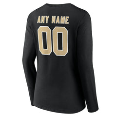 New Orleans Saints Women's Team Authentic Personalized Name & Number Long Sleeve V-Neck T-Shirt Black