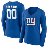 New York Giants Women's Team Authentic Personalized Name & Number Long Sleeve V-Neck T-Shirt Royal