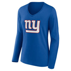 New York Giants Women's Team Authentic Personalized Name & Number Long Sleeve V-Neck T-Shirt Royal