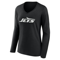 New York Jets Women's Team Authentic Personalized Name & Number Long Sleeve V-Neck T-Shirt Black