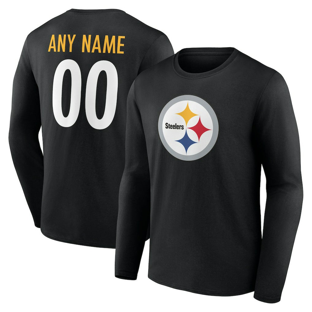 Pittsburgh Steelers Team Authentic Personalized Name & Number Long Sleeve T-Shirt Black